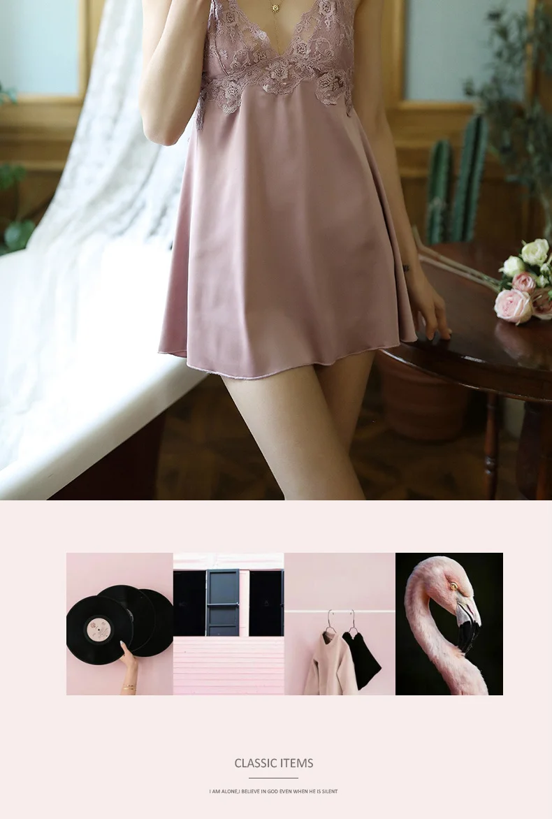 DRAIMIOR необычное сексуальное женское белье Babydolls без спинки платье-комбинация для Женщин Шелковое имитация пижамы Ночная рубашка DR0026