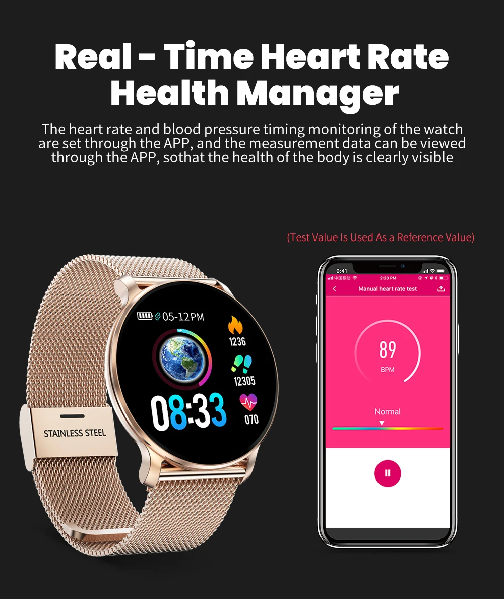 Rundoing NY03 Smart Watch IP68 waterproof Heart rate monitor Smartwatch Message reminder Fitness tracker For Android and IOS