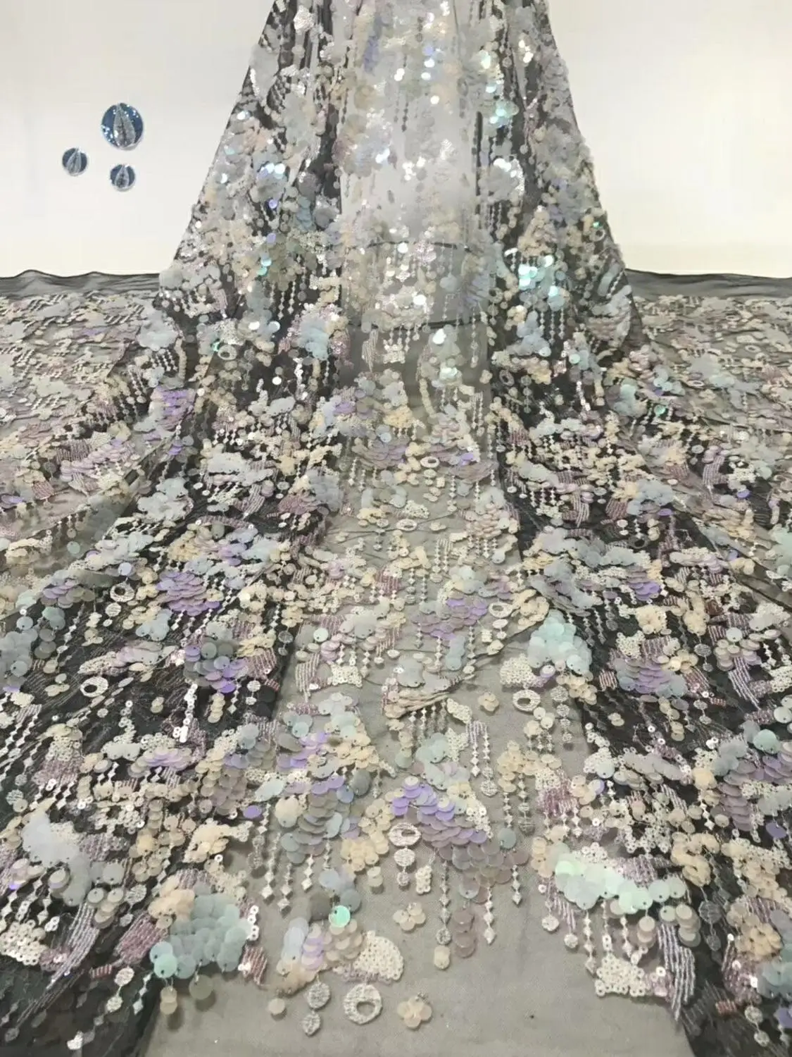 

African Sequins Lace Fabric 2019 High quality French tulle Mesh Lace Fabrics New Sequins Lace Fabrics XB17