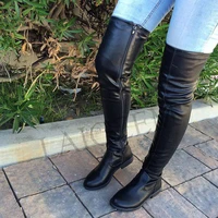 laigzem trendy over knee women boots thigh high side zip low chunky heels faux leather shoes botines mujer large size 34 52
