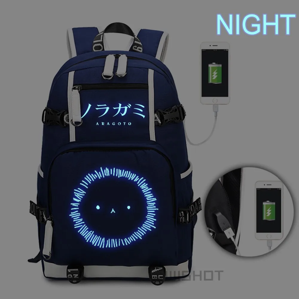 Светящийся рюкзак WISHOT Noragami Aragoto Yato дорожная сумка для книг подростков с USB портом