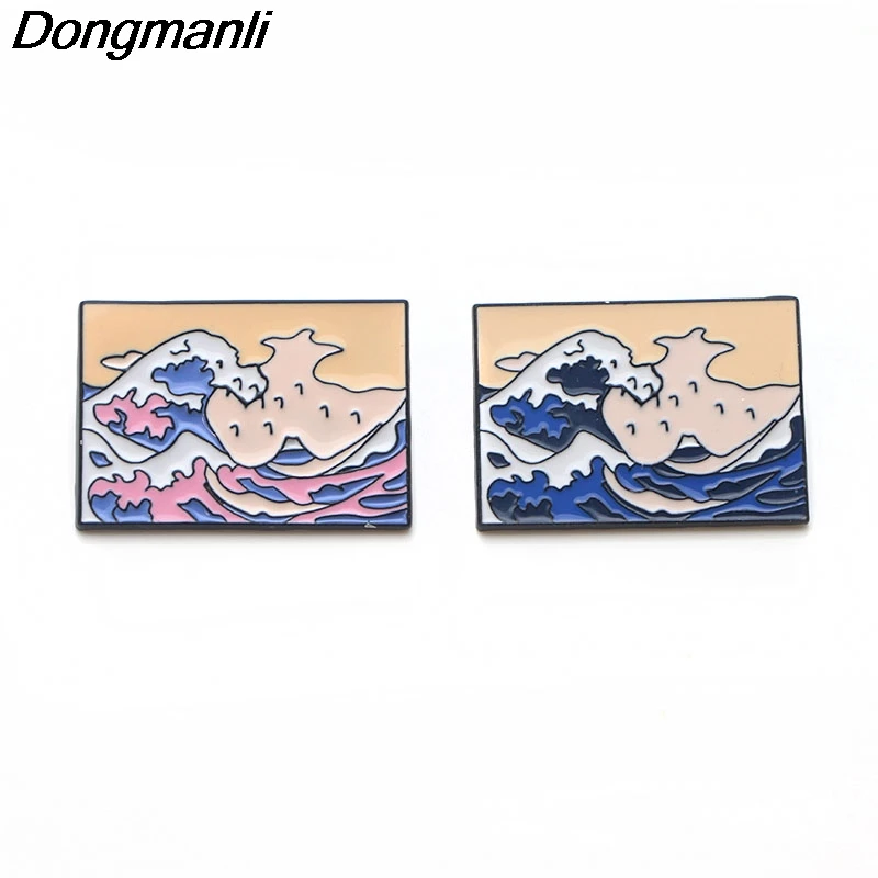 P3399 Dongmanli Art подвеска в виде волн металлические эмалированные булавки и броши для женщин и мужчин нагрудные булавки рюкзак сумки значок детские подарки