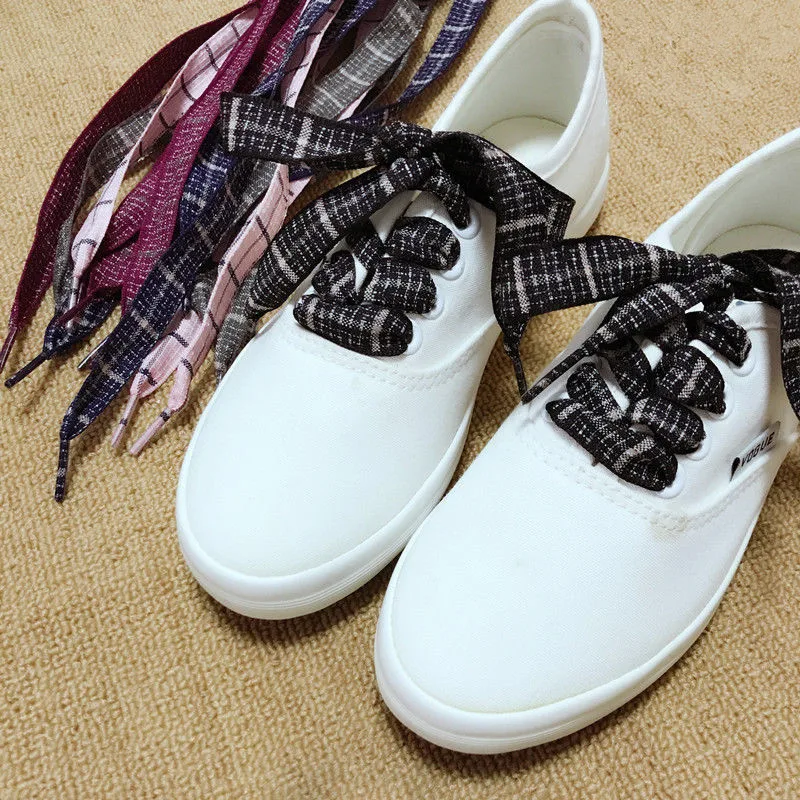

Fashion 120cm/47" Long Flat Big Checkered Ribbon Shoelaces British Style Plaid Shoe Laces Shoelace Strings