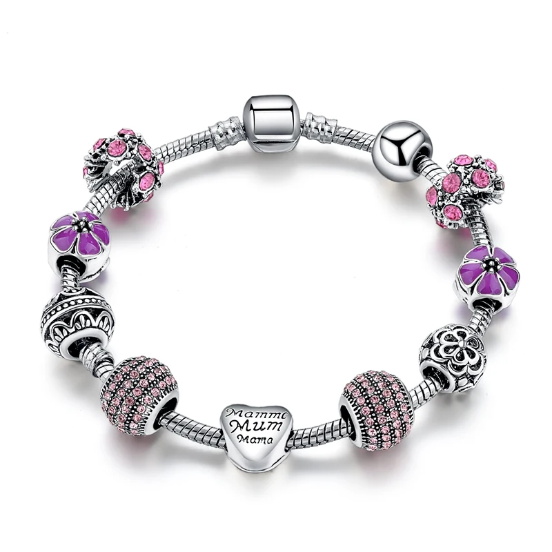 

Szelam 2019 European Crystal Pink Heart Charm Bracelets For Women With DIY Glass Beads Bracelets & Bangles Jewelry SBR170052
