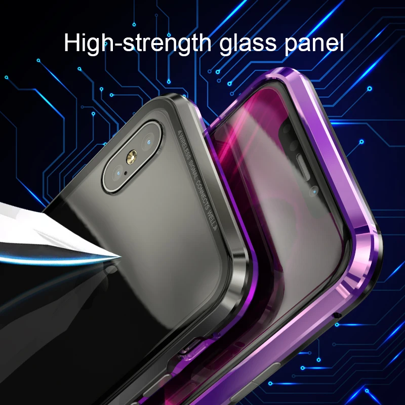 Magnetic Adsorption Case For iphone 8 7Plus X Clear Tempered Glass + Built-in Magnet iphone8 7 XS Metal Ultra Cover Back |