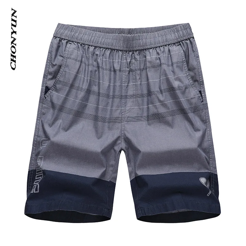 Men Cotton Running Shorts Elastic Pocket Breathable Sportswear Summer Casual Striped Short Trousers Plus Size Drop Shipping
