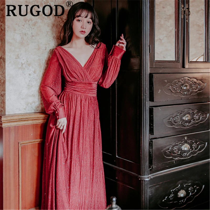 Женское винтажное платье RUGOD длинное длиной до щиколотки с длинным рукавом и