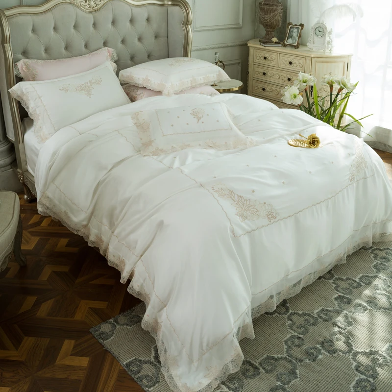 4/6 шт. Комплект постельного белья из египетского хлопка с вышивкой|Комплекты