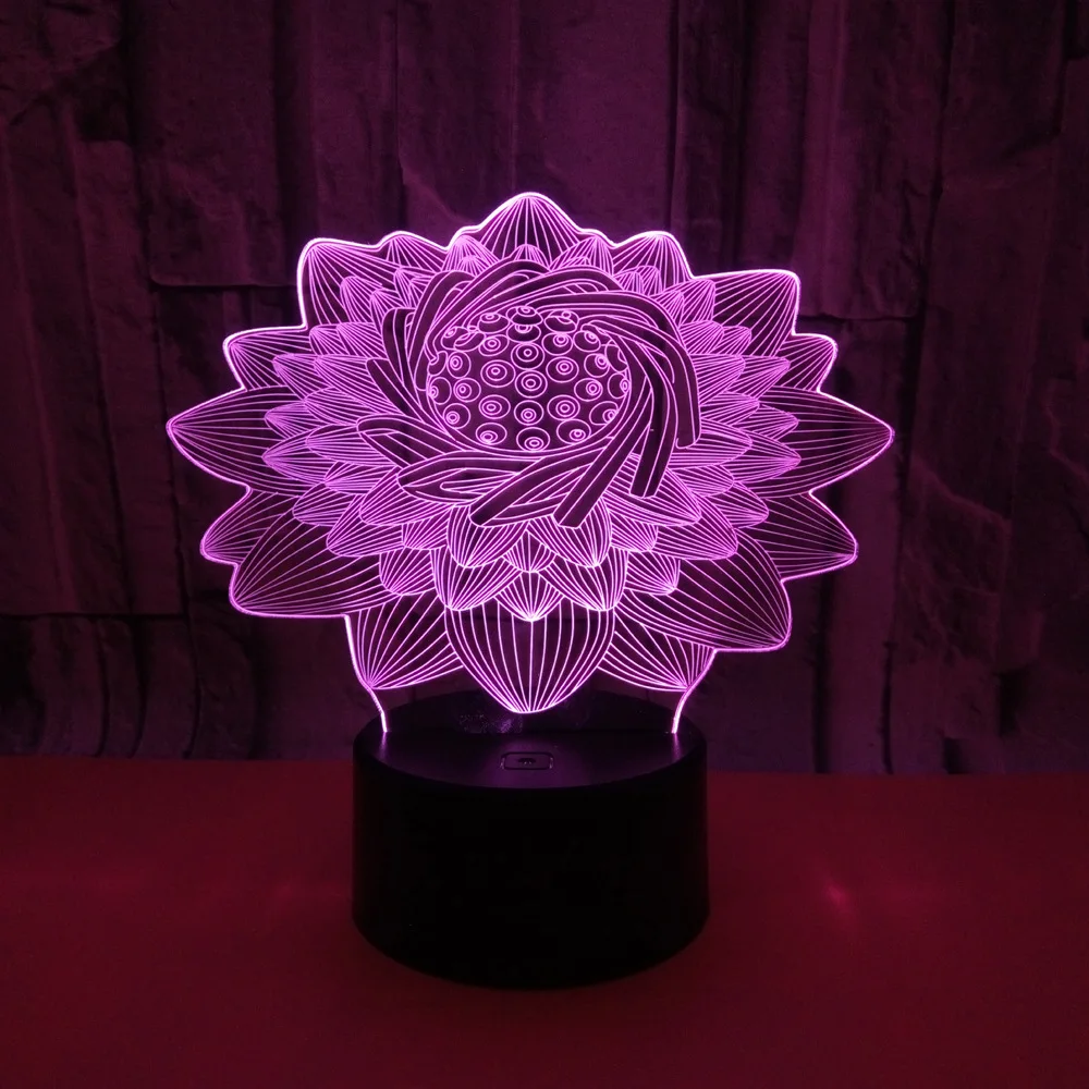 Светодиодная настольная лампа Lotus 3d креативный ночсветильник с цветным лотосом и