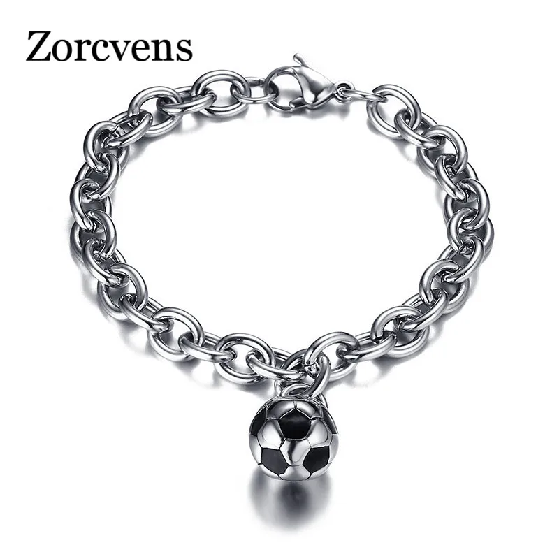 Мужской классический браслет ZORCVENS из нержавеющей стали с шармами для футбола на