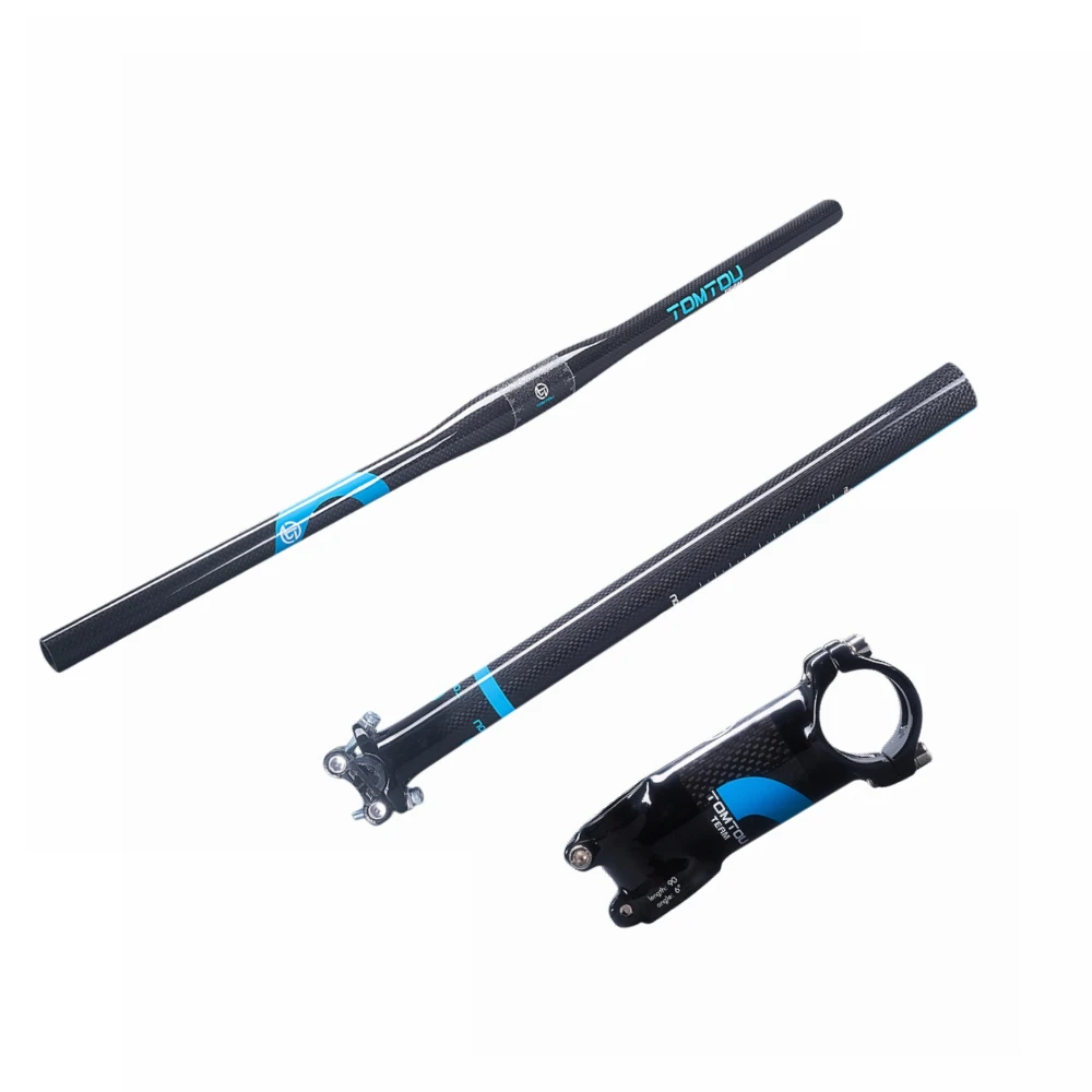 Blue Flat Sets TOMTOU 3 K глянцевый руль для горного велосипеда шток подседельного штыря Велоспорт MTB комплекты для руля части - Цвет: Blue Flat Sets