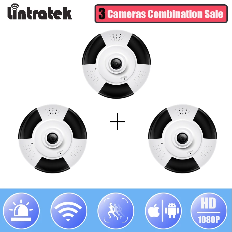 Беспроводная панорамная IP камера Lintratek 1080P Wi Fi 360 градусов|Камеры видеонаблюдения|