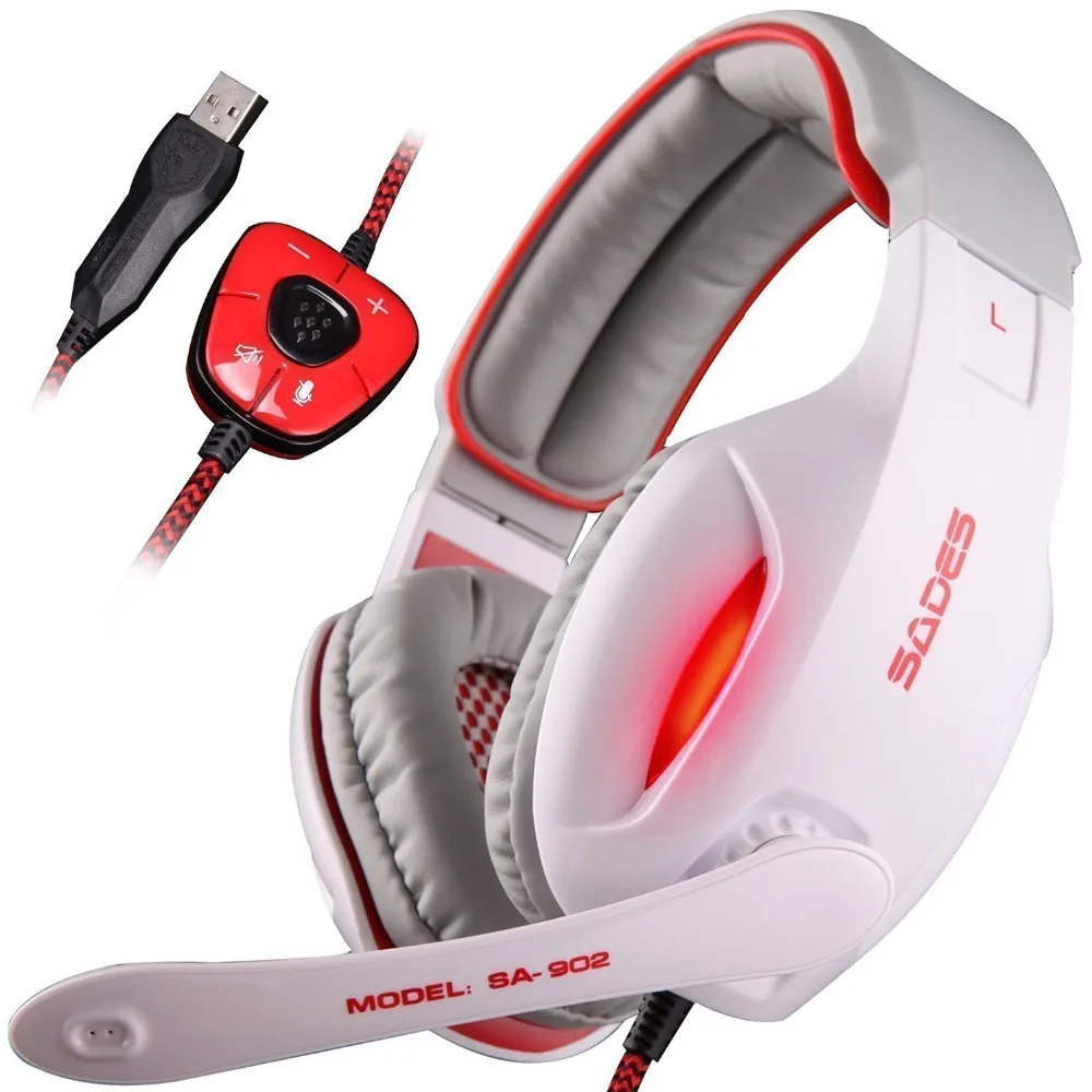 Sades SA 902 USB Игровые наушники 7. 1 объемное звучание ПК с микрофоном светодиодный