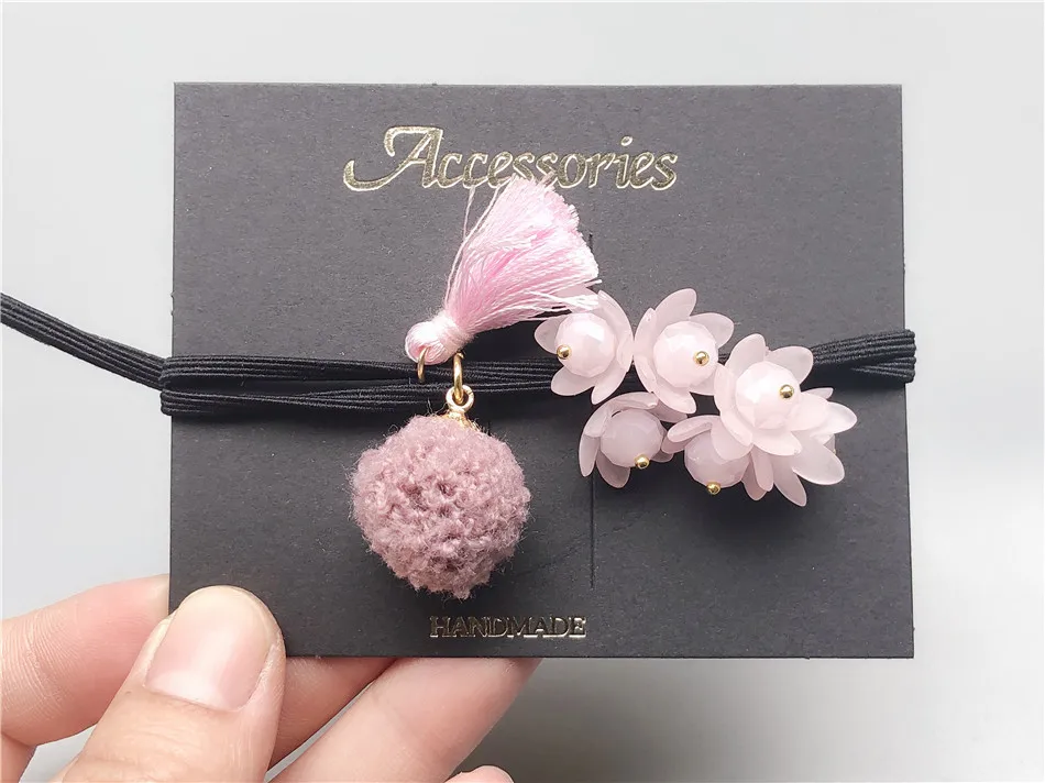 

20pcs ins Fashion Royal Floral Hair Ties Solid Pom Pom Flower Elastic Hair Bands Ladies Headwear Boutique Hair Accessories