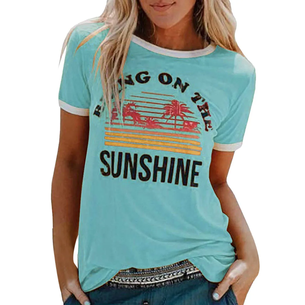 Light blue Летняя популярная женская оранжевая рубашка с надписью «Bring On The Sunshine», топы с коротким рукавом, новинка, женская футболка USPS, Прямая поставка - Цвет: Light blue