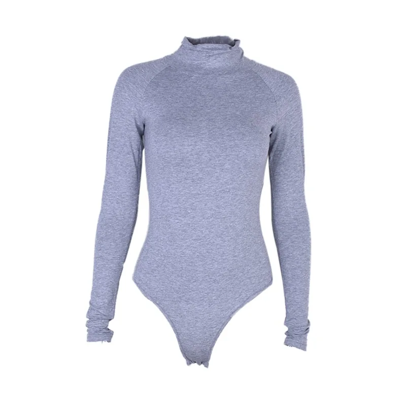 

Women Cotton Long Sleeve High Neck Solid Sexy Bodysuit Turtleneck One Piece Bodysuit Thong Outfits Jumpsuits