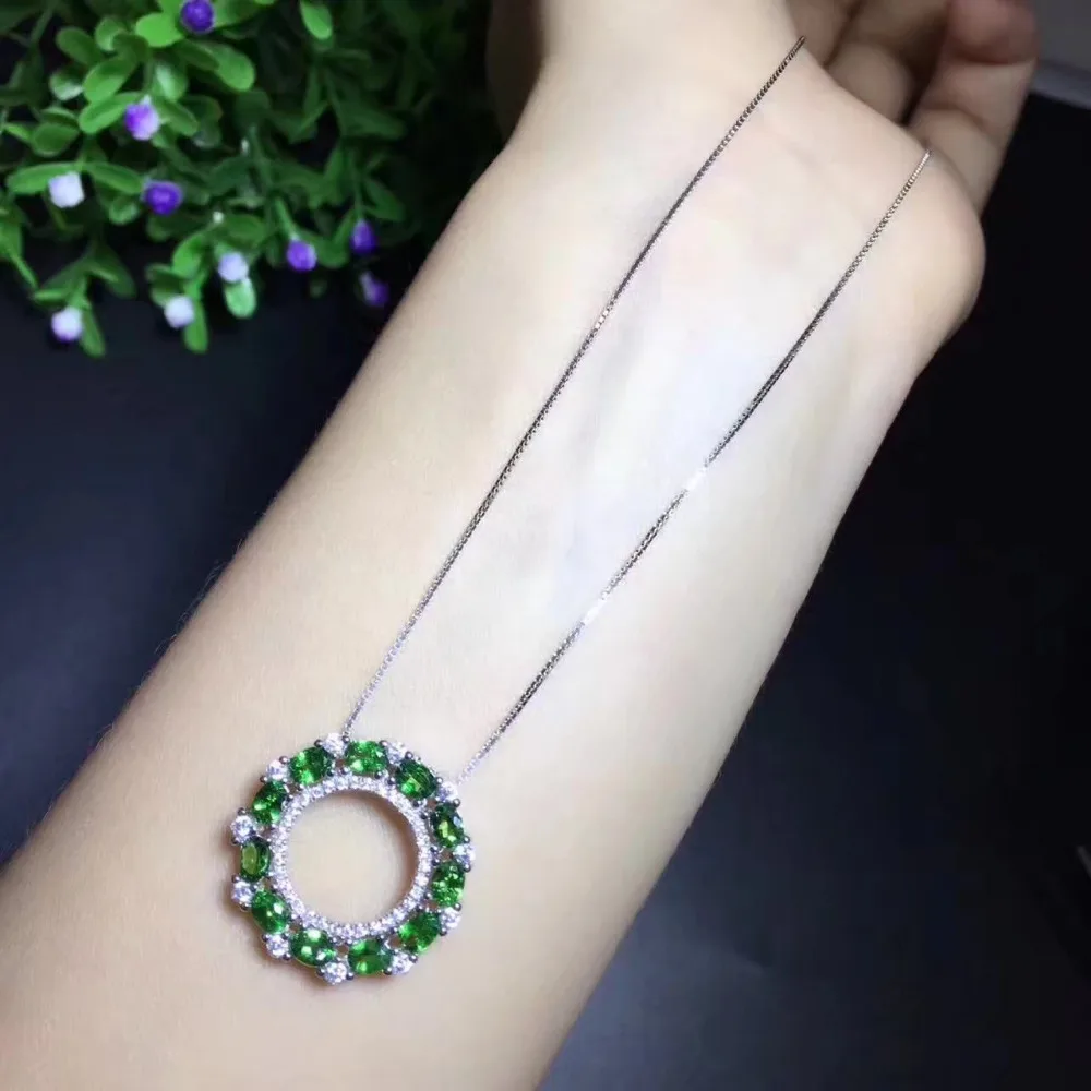 Женский кулон из серебра 925 пробы с натуральным зелёным камнем|fine jewelry|tsavorite