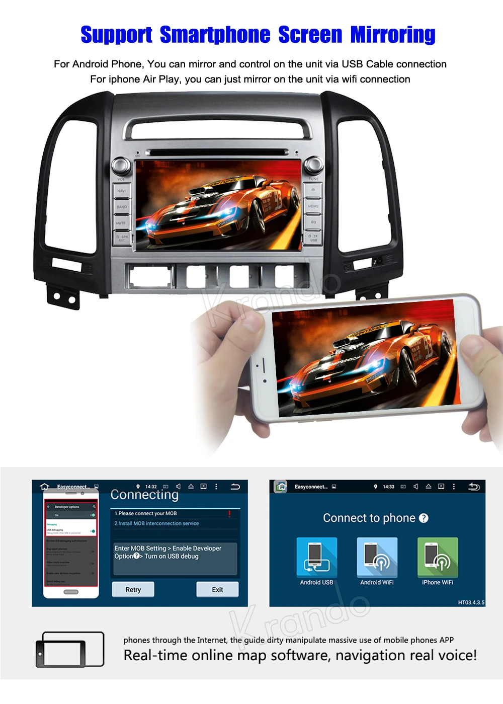 Krando Android 8 0 автомобильный Радио gps dvd плеер навигационная система для hyundai santa fe 2006