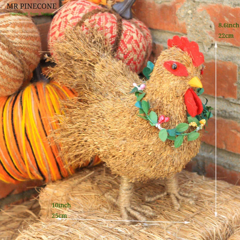 

H8" Rustic Farmer Hen Handcraft Table Decor Home Decorations Straw Chicken Room Decoration Easter Harvest Festival Supplies