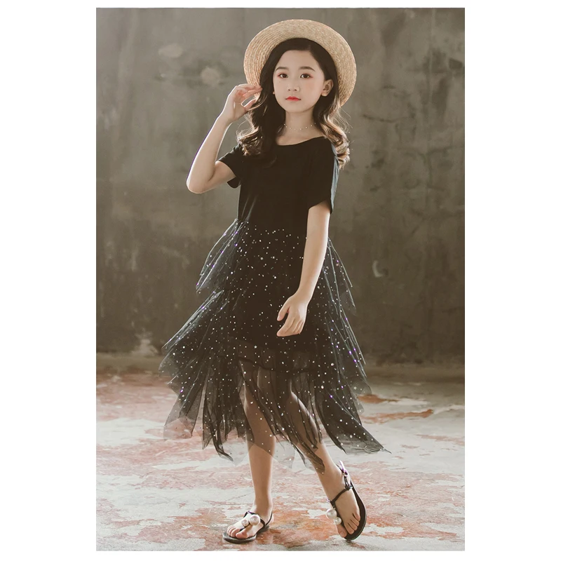 shine sequin irregular christmas dress ruffle noble vintage gown for 6-16 yrs big girls graduation party evening lace long frock | Детская