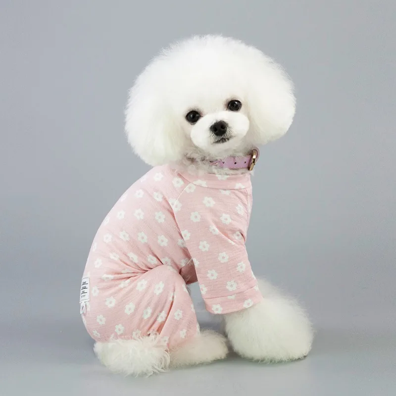 Cotton Pet Dog Pajamas Overalls Daisy Print Clothes Outfit for Small Dogs Soft Puppy Jumpsuit puppy | Дом и сад