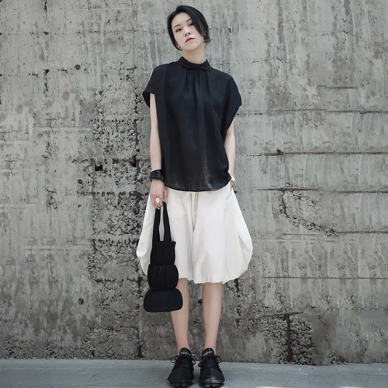 TWOTWINSTYLE Lantern Trousers Female Lace Up Pocket Oversize Knee Length Women Summer Japanese Casual 2018 Clothing | Женская одежда