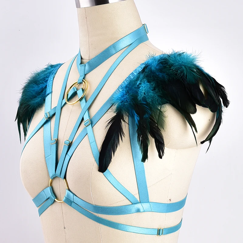 Перо синие эластичные крылья плечо ремни для костюма burlesque edm фестиваль burningman