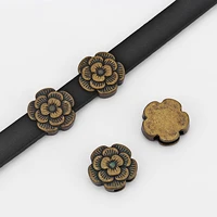 10 pcs bronze bouquet flower rose round slide spacer charms fit 102mm flat leather jewelry findings