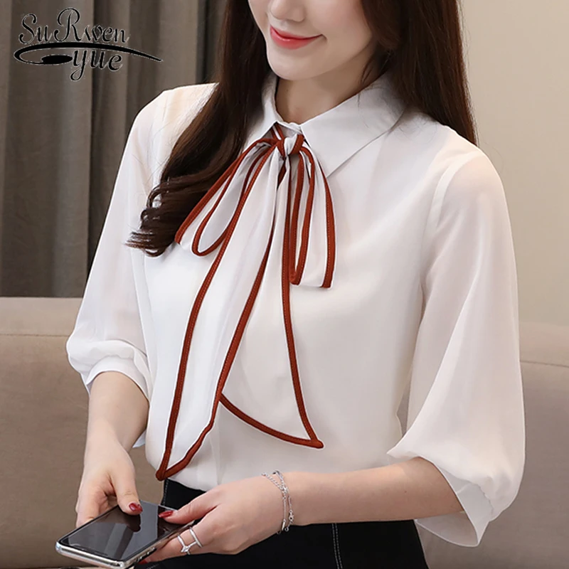 Женская шифоновая блузка с рукавами-фонариками и отложным воротником | одежда