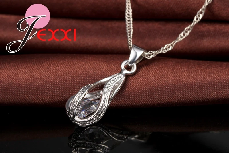 Комплект из колье и серёг серебра 925 пробы|crystal jewelry set|925 sterling silverdrop set |