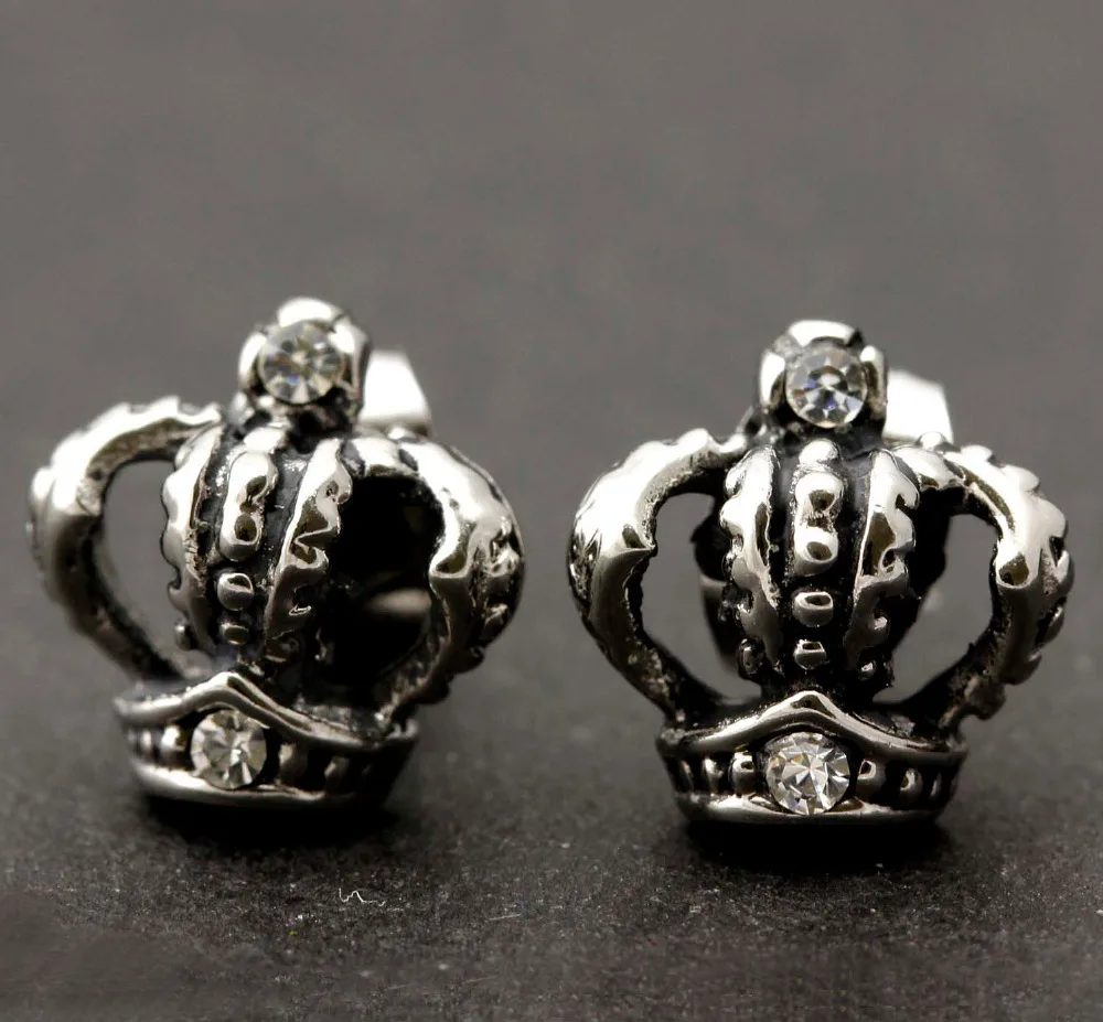 1Pair Women Mens Stainless Steel The king An crown Ear Stud Earrings Hot Vintage |