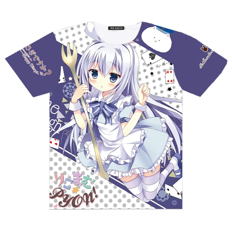 Мужская Женская футболка аниме заказывает кролик? Kafuu Chino Косплей Полный