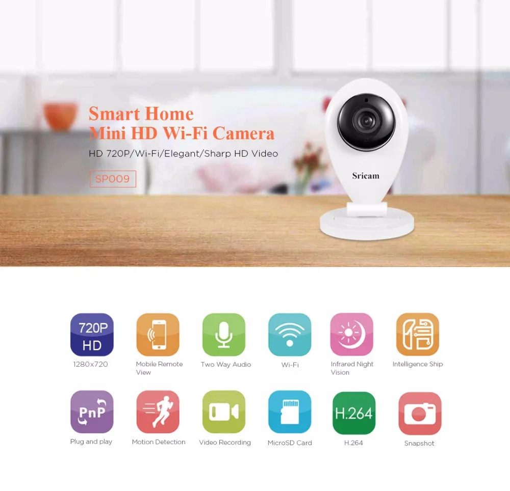 Sricam SP009 SP009A IP Беспроводная камера Мини WiFi HD камера Diy Kit домашняя сигнализация камера безопасности Детский Монитор Ir-cut