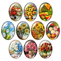 beauty oil painting flowers 13x18mm18x25mm30x40mm mixed oval photo glass cabochon demo flat back jewelry findings tb0142