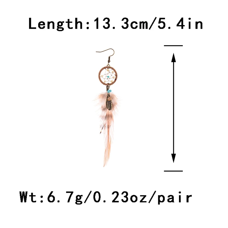 TopHanqi Bohemian Vintage Feather Earrings Ladies Handmade Dream Catcher Long Drop Dangling Earrings For Women Fashion Jewelry images - 6