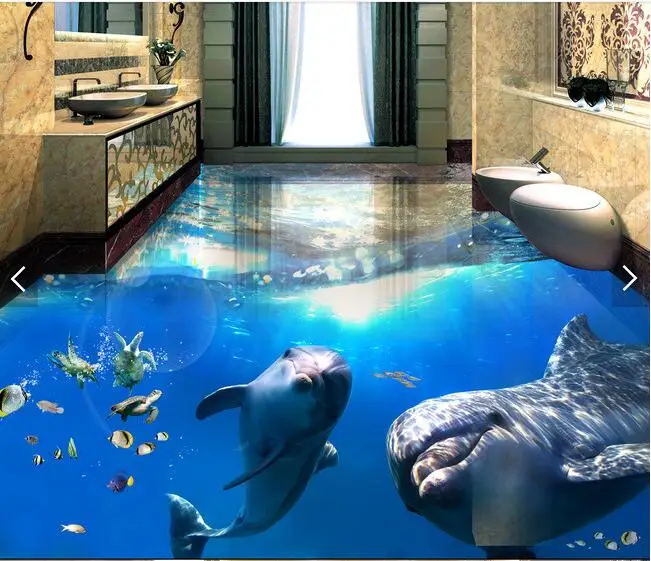 3 d ПВХ полы пользовательские Водонепроницаемый картина 3d подводный мир дельфины