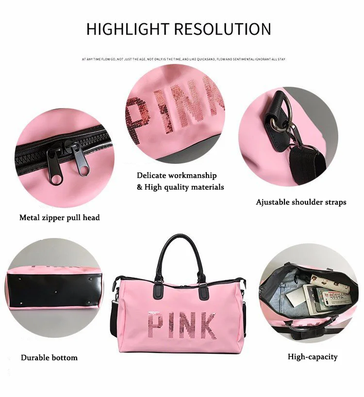 WOBAG Мужская черная Дорожная сумка, модная розовая сумка на плечо с блестками, женская сумка, женская переносная сумка на выходные, водонепроницаемая сумка для стирки