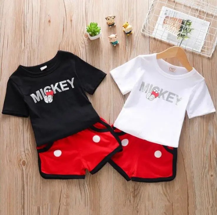 Retail!children clothing sets 2019 new summer fashion baby girls cartoon mickey short sleeve t-shirt+short pants 2 pcs suit | Детская