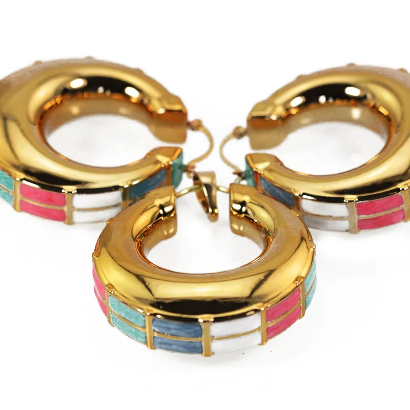 Earrings Pendant 04 Большой золотой обруч серьги набор женские Бижутерия Набор золотое свадебное ожерелье кулон набор можная эмалированная бижутерия ST049 - Окраска металла: Earrings Pendant 04