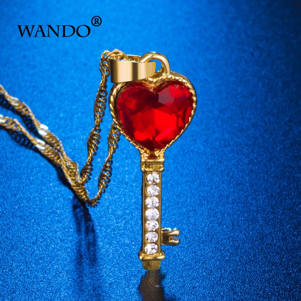 WANDO классическое ожерелье с сердцем и кулоном красный камень для женщин золотая