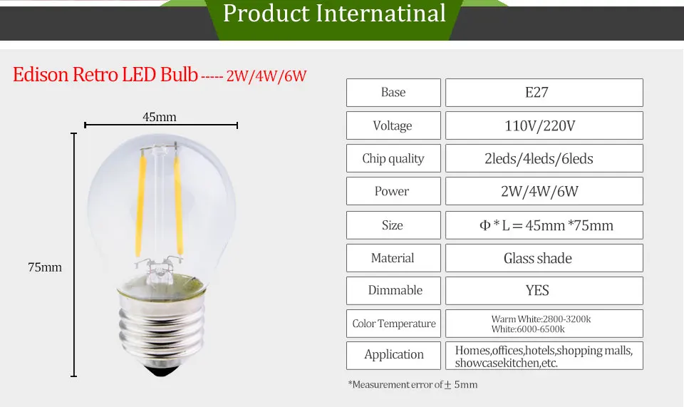 E27 светодиод лампа g45 нити лампада 2 Вт 4 Вт 6 Вт 110 В 220 В затемнения Ампуле LED e27 Винтаж антикварная ретро Эдисон Bombillas