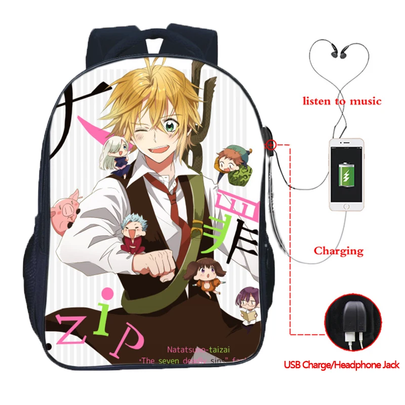 Рюкзак Seven Deadly Sins Nanatsu No Taizai с usb зарядкой школьная сумка для мальчиков и