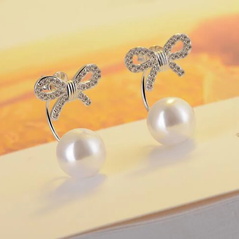 New Fashion Korean Jewelry Silver Butterfly Bow Knot Pearl Stud Earrings For Women | Украшения и аксессуары