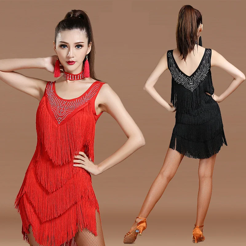 

2019 New High Quality Women Latin dance Dress Sequin Latin Dance Dress Adult Sexy Women Tassel Costume Tango Salsa Dance Dress