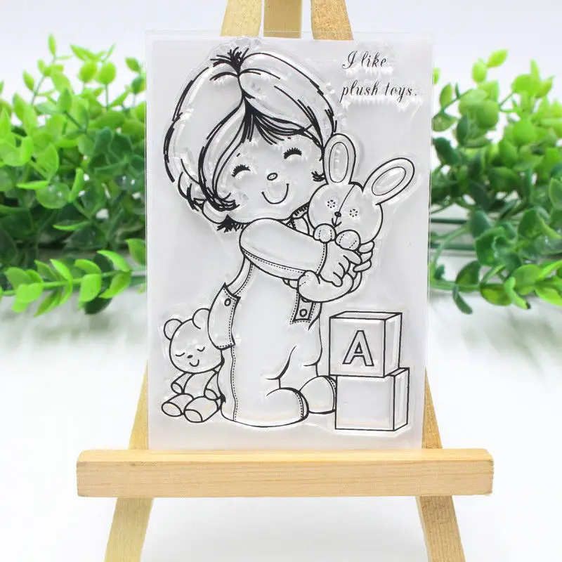 2-Rabbit Girl Счастливое растение прозрачные силиконовые штампы DIY тиснение для скрапбукинга карты искусство девушка леди дверь - Цвет: 2-Rabbit Girl