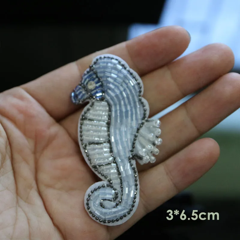 seahorse 1 шт., ручная работа, морские животные, расшитые бисером нашивки для одежды, сделай сам, стразы, пайетки, пришитые нашивки, вышивка, аппликация, круглая, parche ropa - Цвет: seahorse
