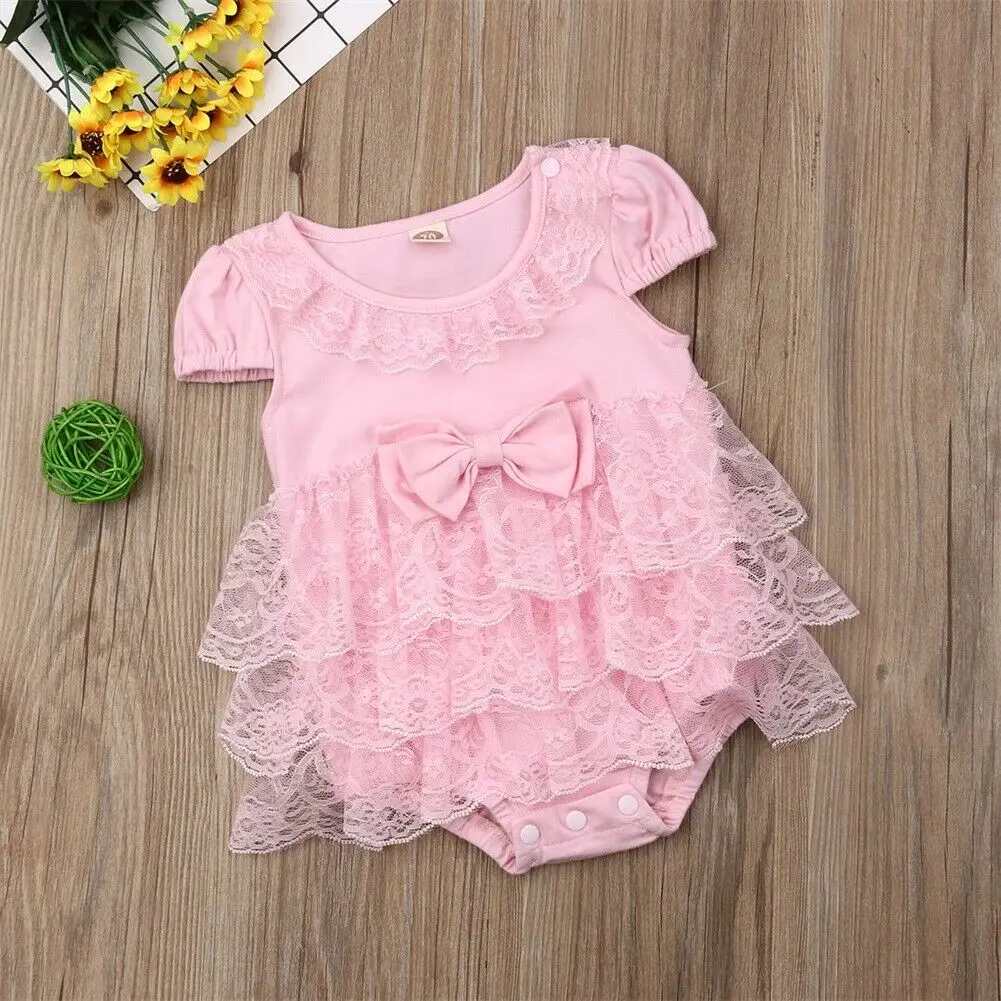 Комбинезоны для маленьких девочек 0-18 месяцев цельное Кружевное боди с короткими