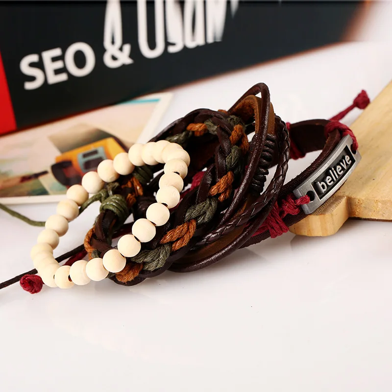 4 шт./компл. Boho Gypsy хиппи панк темно коричневый кожаный верьте слово тег Шарм