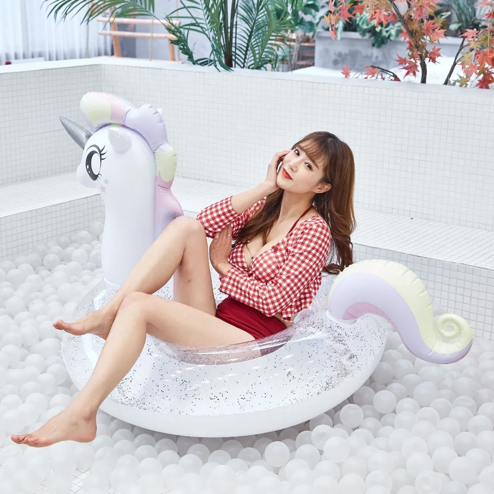 

2019 New Giant Inflatable Rainbow Pegasus / Horse Pool Float with Glitter Inside Unicorn Swimming Ring Water Floating Mattress