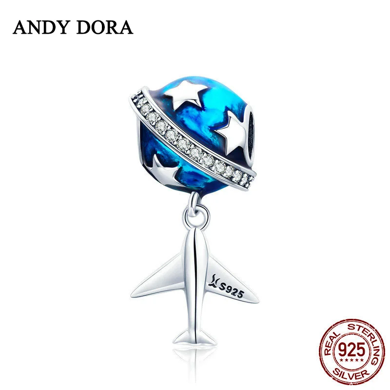 

Blue Starry Sky Bead Travel the world Charms S925 Sterling Silver Original Bracelets For Woman Man Beads For Jewelry Making